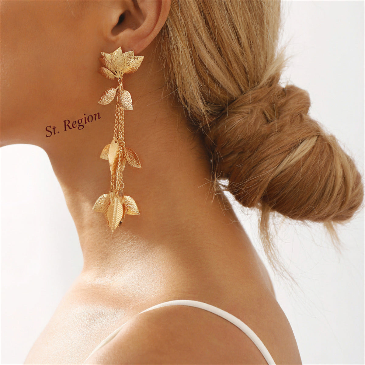 18K Gold Plated Lotus & Leaves Drop Earrings - Street Region