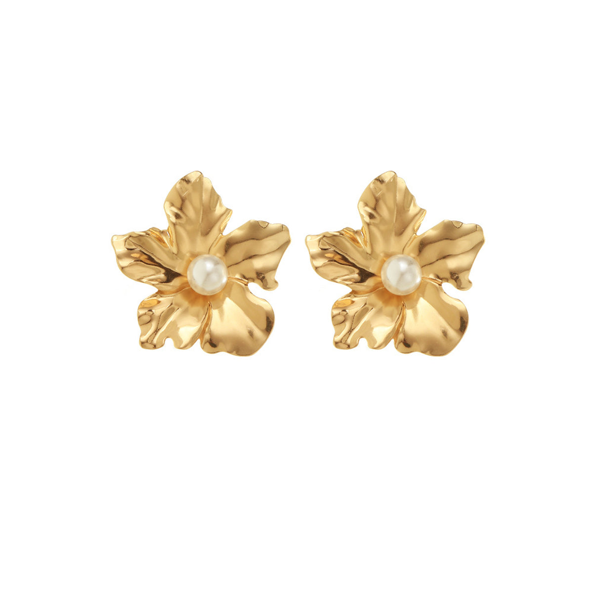 Pearl and 18K Gold-Plated Floral Stud Earrings, gold stud earrings for women, vintage-inspired design, styled look