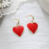 Red Enamel & 18K Gold-Plated Heart Huggie Earrings