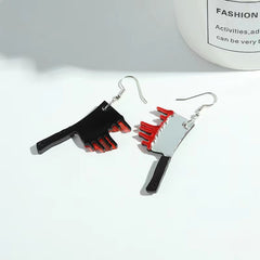 Spooky acrylic earrings with a silver-plated bleeding knife motif, ideal for adding flair to Halloween outfits.