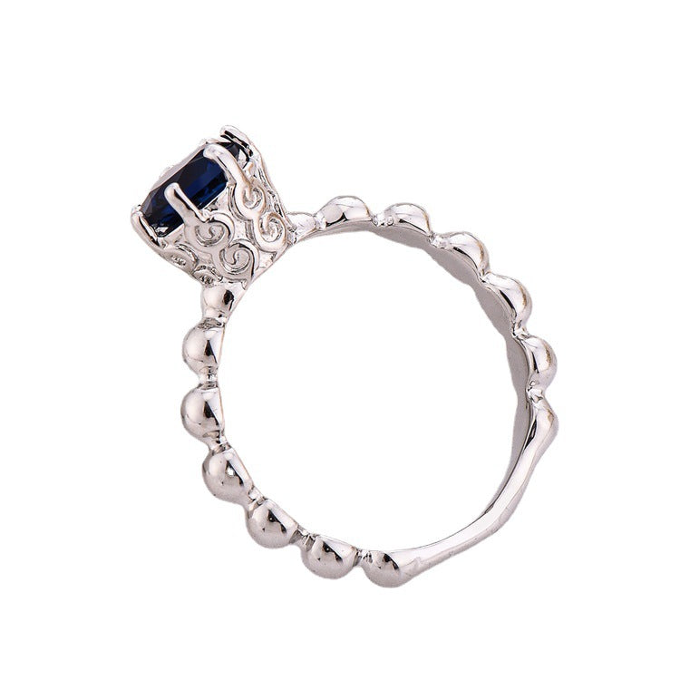 Navy Crystal and Silver-Plated Cocktail Ring, silver statement rings for women, everyday style, lifestyle look