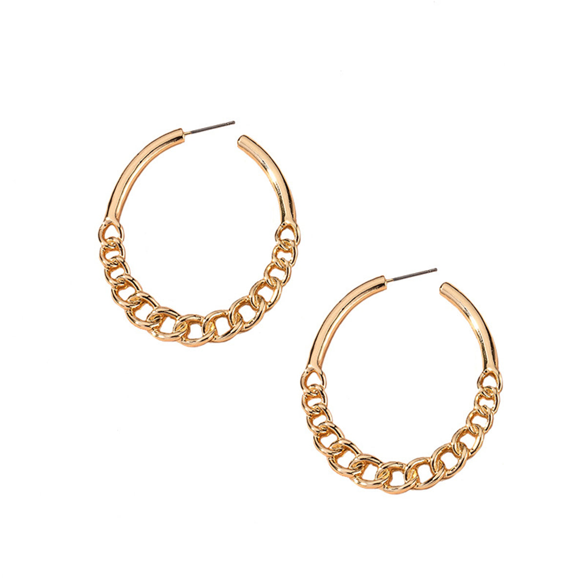 18K Gold-Plated Curb Chain Oval Hoop Earrings, botanical inspired, lifestyle look