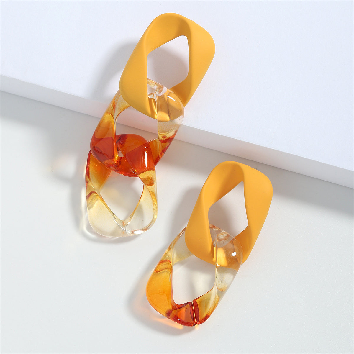 Yellow and Orange Mismatch Chain Drop Earrings, drop earrings for women, elegant gift for her, lifestyle look