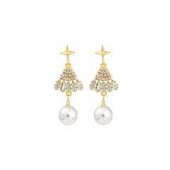Cubic Zirconia & Pearl 18K Gold-Plated Holiday Tree Drop Earrings