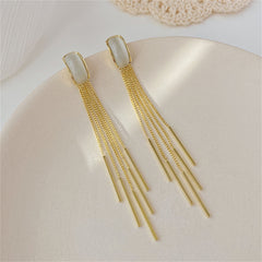 Cat's Eye & 18K Gold-Plated Tassel Drop Earrings