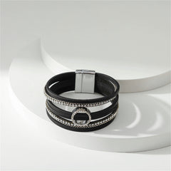 Black Polystyrene & Cubic Zirconia Silver-Plated Bead-Chain Circle-Charm Bangle