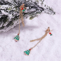 Green Enamel & Acrylic 18K Gold-Plated Bow Evergreen Tree Ear Jackets