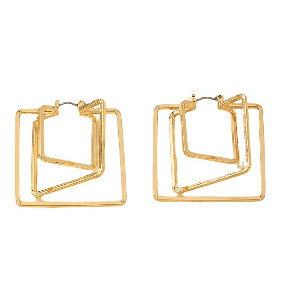 18K Gold-Plated Layered Square Leverback Earrings, gold drop earrings for women, everyday style, styled look