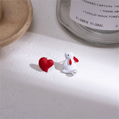 Pearl & Enamel Rabbit Heart Stud Earrings