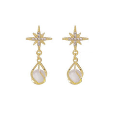 Cat's Eye & Cubic Zirconia 18K Gold-Plated Star Drop Earrings