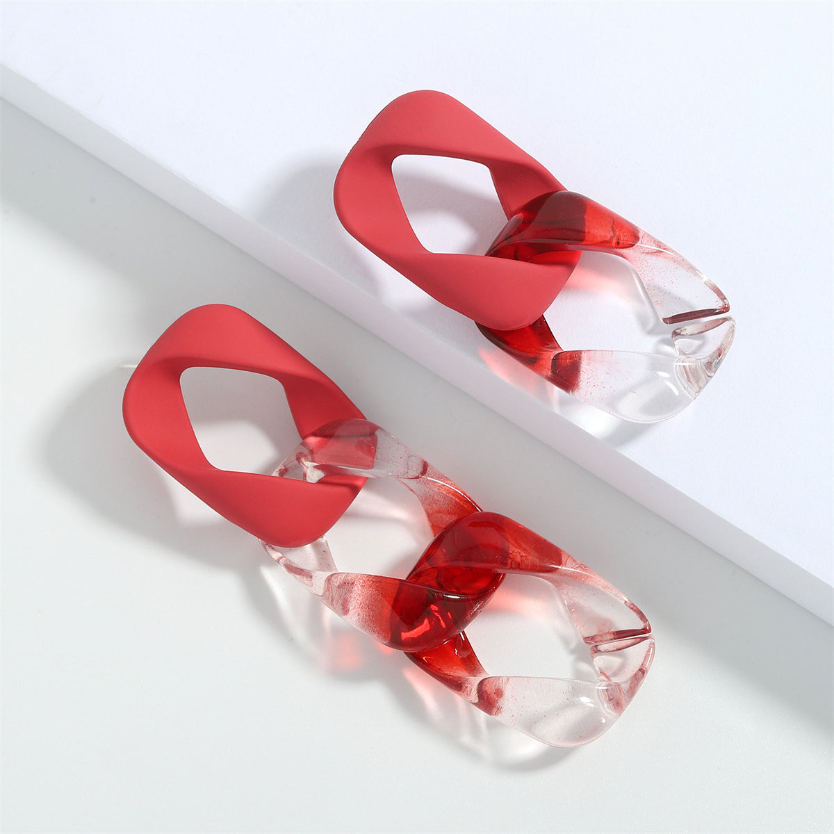 Red and White Mismatch Chain Drop Earrings, drop earrings for women, everyday style, styled look