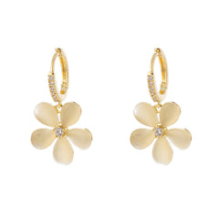 Green Cat's Eye & Cubic Zirconia Flower Huggie Earrings