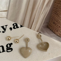 Gray Enamel & 18K Gold-Plated Heart Ear Jackets