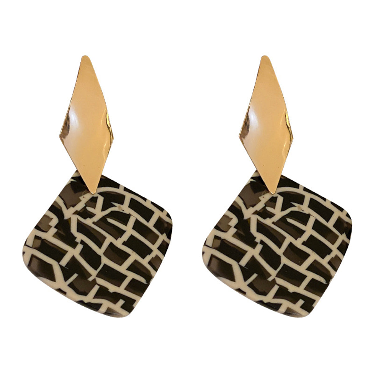 Black Acrylic & 18K Gold-Plated Geometric Rhombus Drop Earrings