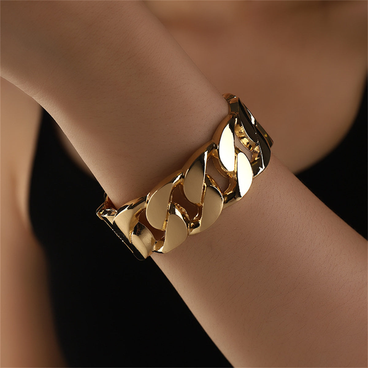 18K Gold-Plated Curb-Chain Bangle, gold bangle bracelet, dainty minimalist design, styled look