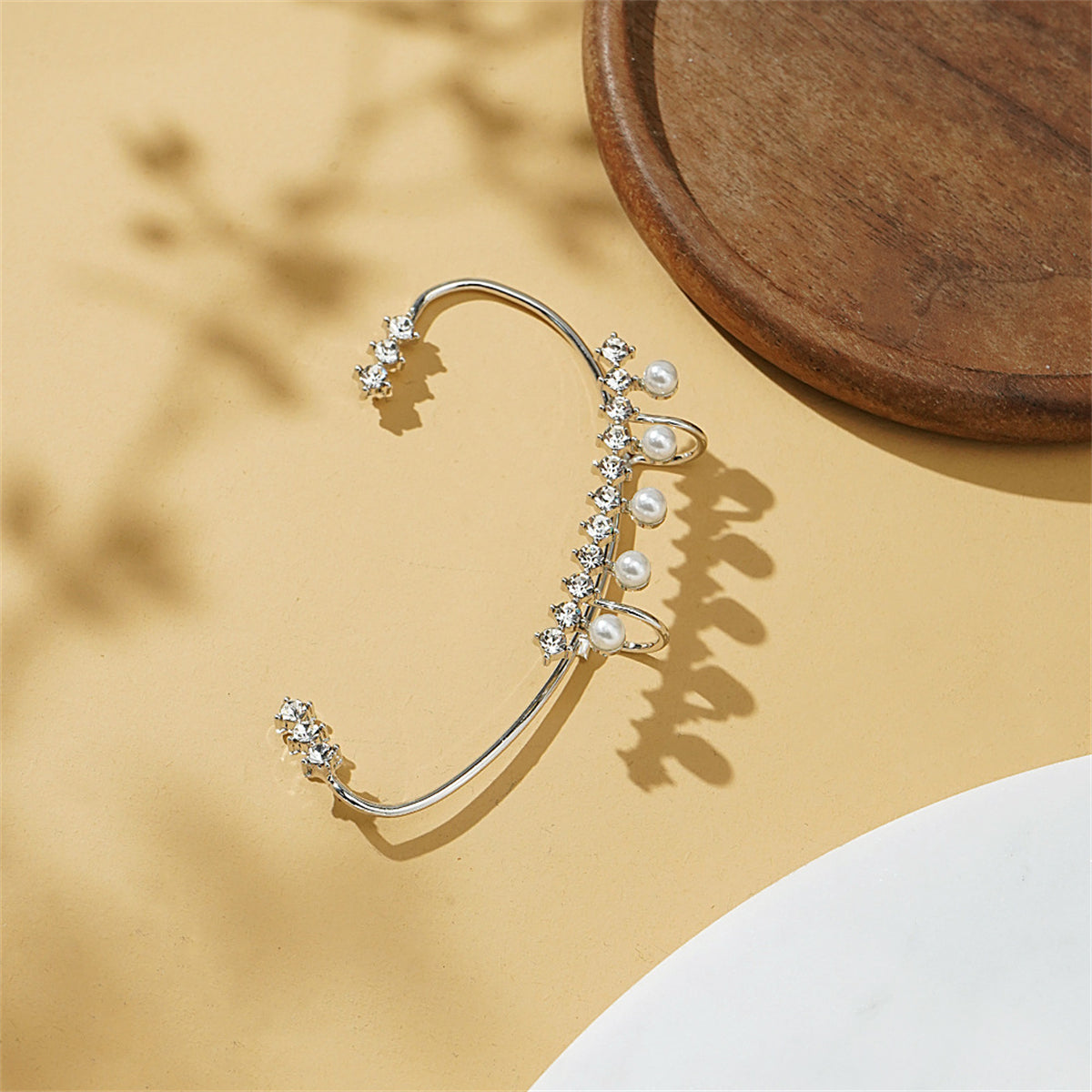 Cubic Zirconia & Pearl Curved Ear Cuff