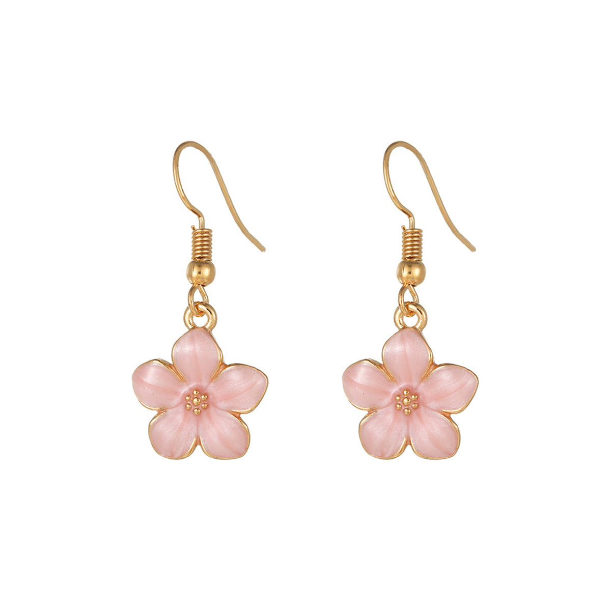 Pink Enamel & 18K Gold-Plated Flower Drop Earrings