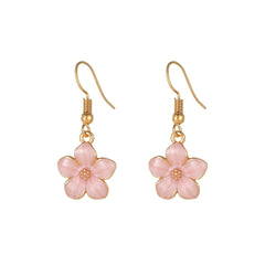 Pink Enamel & 18K Gold-Plated Flower Drop Earrings