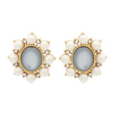 Green Cateye & Pearl Flower Stud Earrings