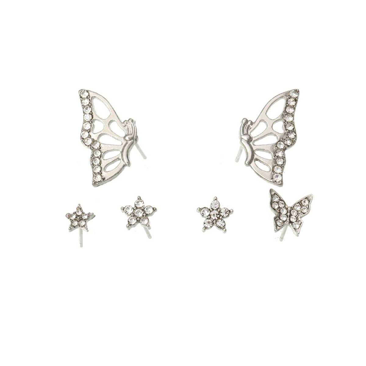 Cubic Zirconia and Silver-Plated Butterfly Earrings Set, silver stud earrings for women, everyday style, styled look
