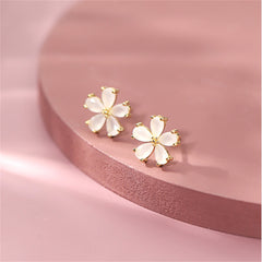 Cats Eye & 18K Gold-Plated Flower Stud Earrings