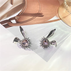 Crystal & Silver-Plated Heart Rabbit Stud Earrings