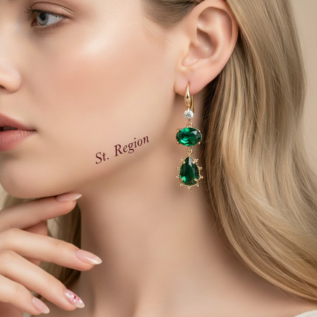 Emerald Crystal & Cubic Zirconia Goldtone Tiered Oval Pear Hook Earrings - Street Region