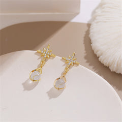 Cat's Eye & Cubic Zirconia 18K Gold-Plated Star Drop Earrings