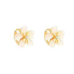 Cat's Eye & Cubic Zirconia Flower Huggie Earrings