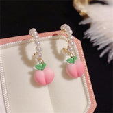 Pink Enamel & Pearl 18K Gold-Plated Peach Drop Huggie Earrings