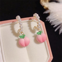Pink Enamel & Pearl 18K Gold-Plated Peach Drop Huggie Earrings