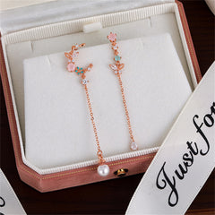 Crystal & Pearl 18K Rose Gold-Plated Asymmetrical Butterfly Moon Drop Earrings