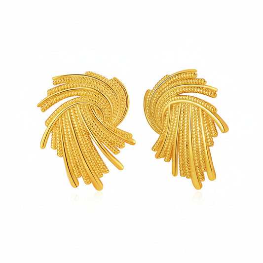 18K Gold-Plated Abstract Spiral Milgrain Stud Earrings