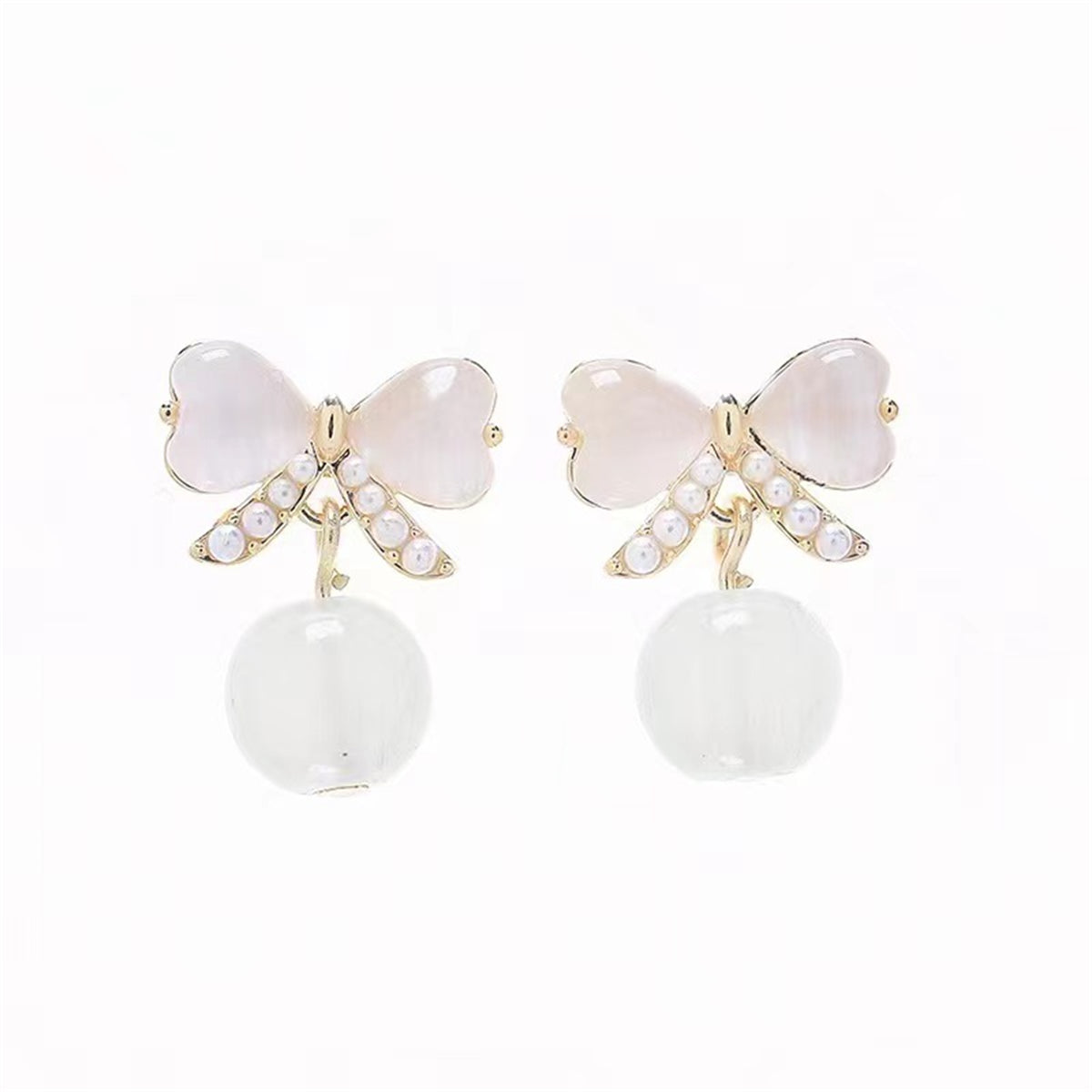 Quartz and Pearl 18K Gold-Plated Heart Bow Drop Earrings, gold drop earrings for women, vintage-inspired design, styled look