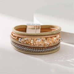 Coffee & Acrylic Cubic Zirconia Layered Bracelet