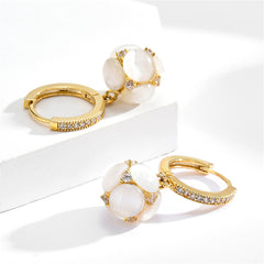 Cubic Zirconia & Cateye Floral Huggie Earrings