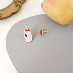 Pink Enamel & 18K Gold-Plated Strawberry Milk Stud Earrings