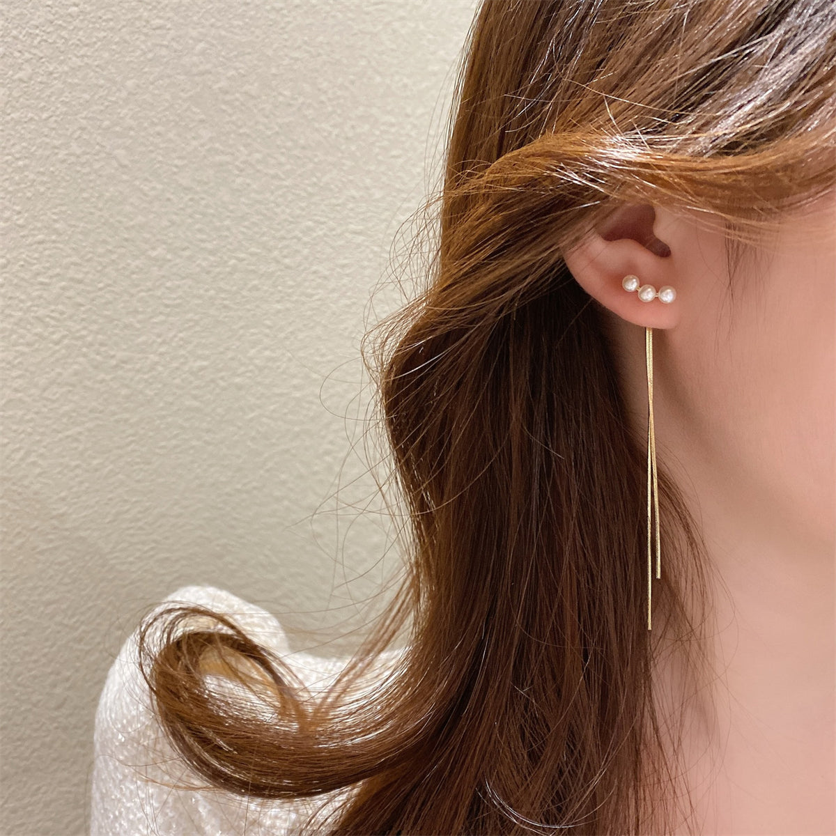 Pearl & 18K Gold-Plated Tassel Ear Jackets
