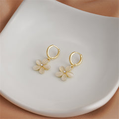 Cat's Eye & Cubic Zirconia Flower Huggie Earrings