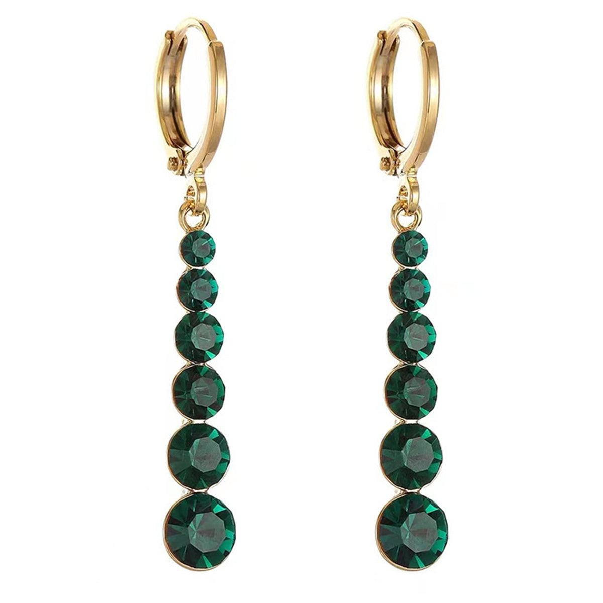 Green Crystal and 18K Gold-Plated Bar Drop Earrings, gold drop earrings for women, elegant gift for her, styled look