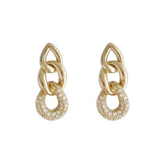 Elegant 18K gold-plated drop earrings adorned with sparkling diamonds and clear cubic zirconia for a stunning look.