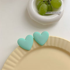 Cyan Acrylic & Silver-Plated Heart Stud Earrings