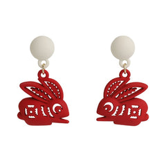 Red Enamel & Silver-Plated Abstract Rabbit Drop Earrings
