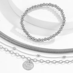 Silver-Plated Beaded Snake Chain Bracelet Set