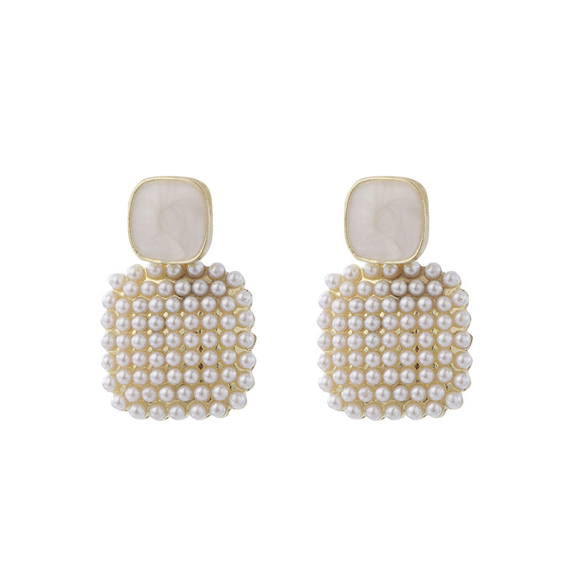 Pearl and Enamel 18K Gold-Plated Square Drop Earrings, gold drop earrings for women, dainty minimalist design, styled look