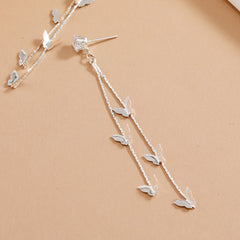 Cubic Zirconia & Silver-Plated Butterfly Double-Strand Drop Earrings
