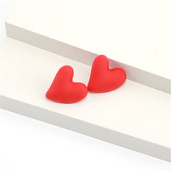 Red Acrylic & Silver-Plated Heart Stud Earrings