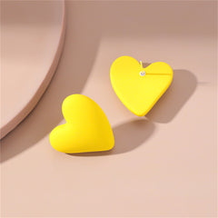Yellow Acrylic & Silve-Plated Heart Stud Earrings
