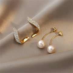 Pearl & Cubic Zirconia 18K Gold-Plated Embellished Wing Ear Jackets
