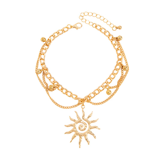 Goldtone Sun Charm Layered Anklet - Street Region